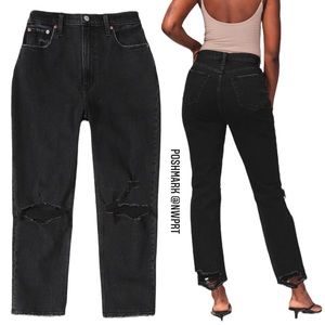 ABERCROMBIE & FITCH Curve Love High Rise Ankle Straight Ripped Black 23 S 24